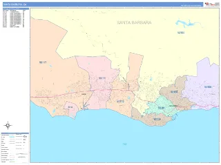 Santa Barbara, CA ColorCast style ZIP Code wall map