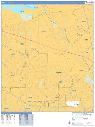 Santa Clara, CA Business Reference style ZIP Code wall map