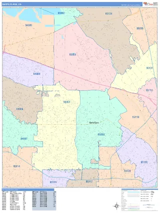 Santa Clara, CA ColorCast style ZIP Code wall map