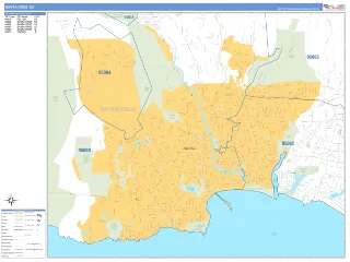 Santa Cruz, CA Business Reference style ZIP Code wall map