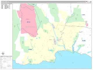 Santa Cruz, CA Classic style ZIP Code wall map