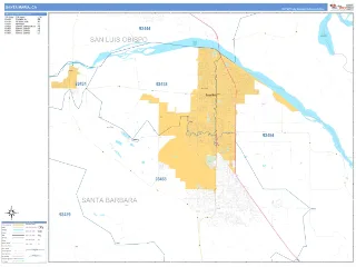 Santa Maria, CA Business Reference style ZIP Code wall map