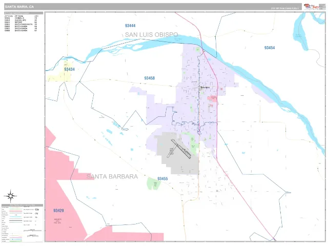 Santa Maria, CA ZIP Code Wall Map, Classic style