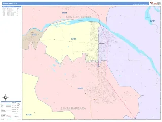 Santa Maria, CA ColorCast style ZIP Code wall map