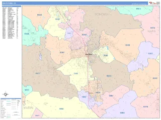 Santa Rosa, CA ColorCast style ZIP Code wall map