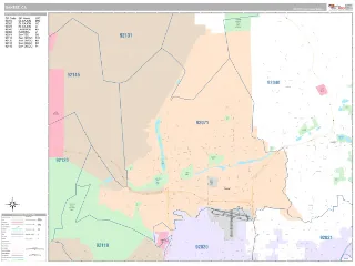 Santee, CA Classic style ZIP Code wall map