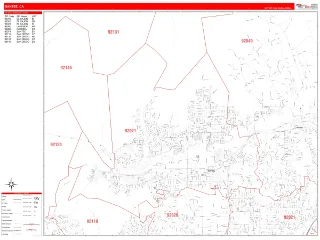 Santee, CA RedLine style ZIP Code wall map