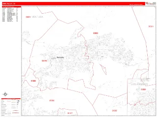 Simi Valley, CA RedLine style ZIP Code wall map