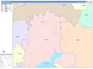 Spring Valley, CA ColorCast style ZIP Code wall map