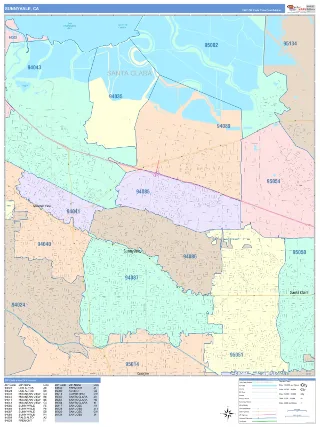 Sunnyvale, CA ColorCast style ZIP Code wall map