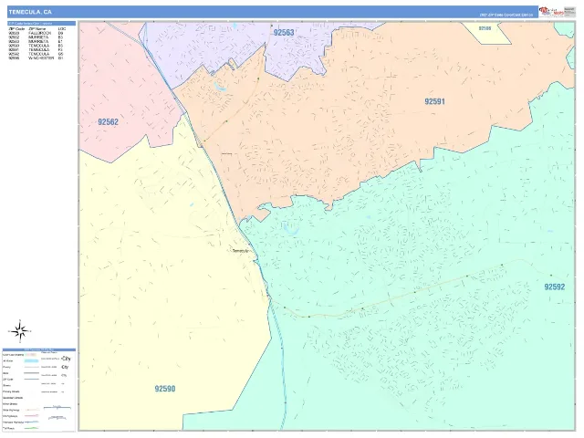 Temecula, CA ZIP Code Wall Map, ColorCast style