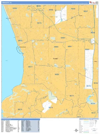 Torrance, CA Business Reference style ZIP Code wall map