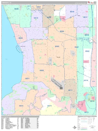 Torrance, CA Classic style ZIP Code wall map