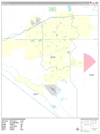 Tracy, CA Classic style ZIP Code wall map