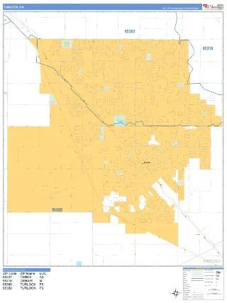 Turlock, CA Business Reference style ZIP Code wall map