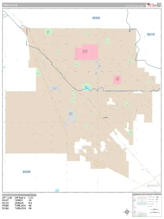Turlock, CA Classic style ZIP Code wall map