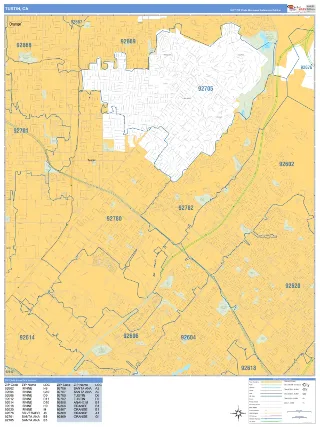 Tustin, CA Business Reference style ZIP Code wall map
