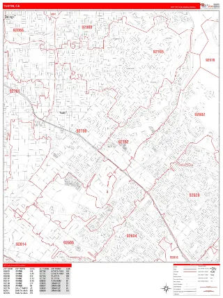 Tustin, CA RedLine style ZIP Code wall map