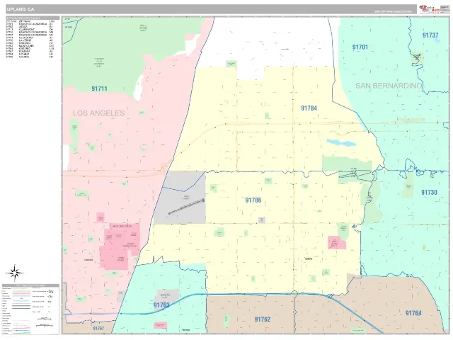 Upland, CA ZIP Code Wall Map, Classic style