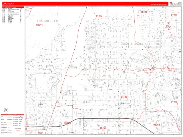 Upland, CA ZIP Code Wall Map, RedLine style