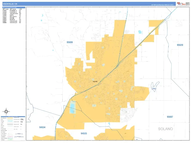 Vacaville, CA ZIP Code Wall Map, Business Reference style