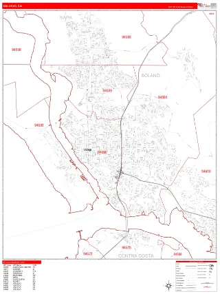 Vallejo, CA RedLine style ZIP Code wall map