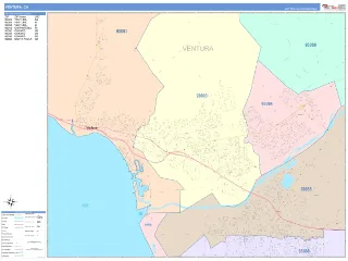 Ventura, CA ColorCast style ZIP Code wall map