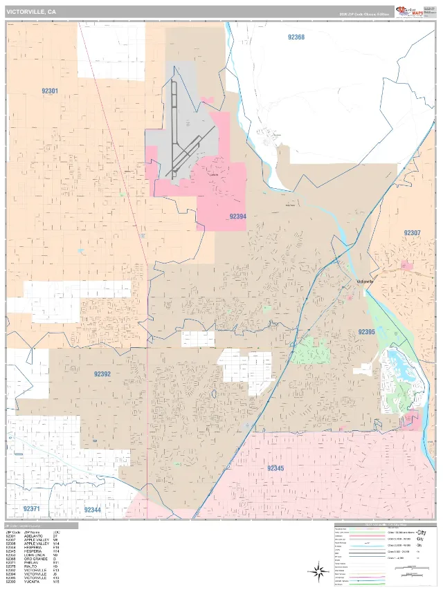 Victorville, CA ZIP Code Wall Map, Classic style
