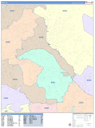 Vista, CA ColorCast style ZIP Code wall map