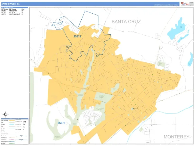 Watsonville, CA ZIP Code Wall Map, Business Reference style