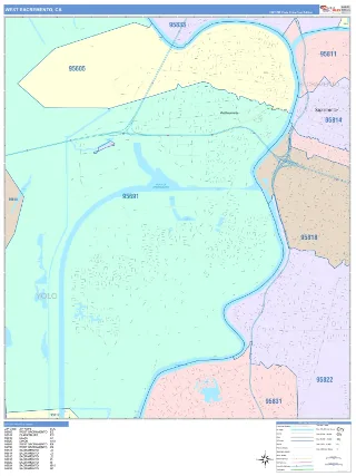 West Sacramento, CA ColorCast style ZIP Code wall map
