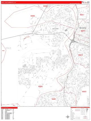 West Sacramento, CA RedLine style ZIP Code wall map