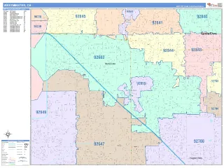 Westminster, CA ColorCast style ZIP Code wall map