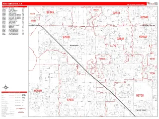 Westminster, CA RedLine style ZIP Code wall map