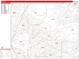 Whittier, CA RedLine style ZIP Code wall map