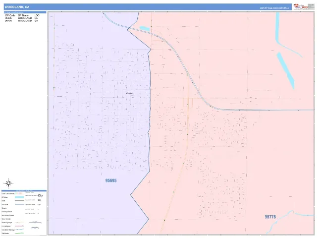 Woodland, CA ZIP Code Wall Map, ColorCast style