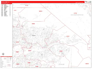 Yorba Linda, CA RedLine style ZIP Code wall map