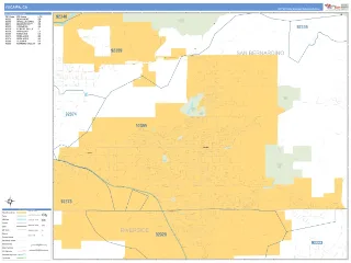 Yucaipa, CA Business Reference style ZIP Code wall map