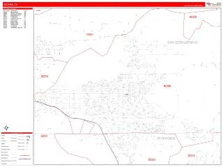 Yucaipa, CA RedLine style ZIP Code wall map
