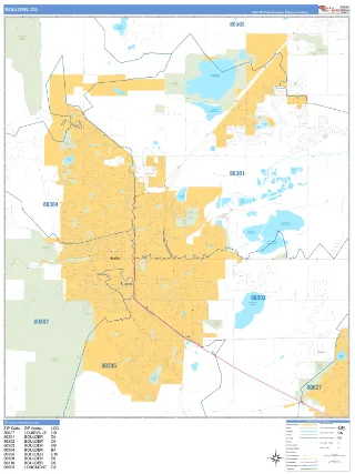 Boulder, CO Business Reference style ZIP Code wall map