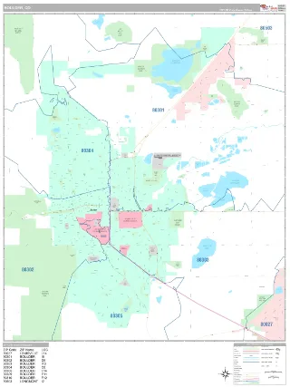Boulder, CO Classic style ZIP Code wall map