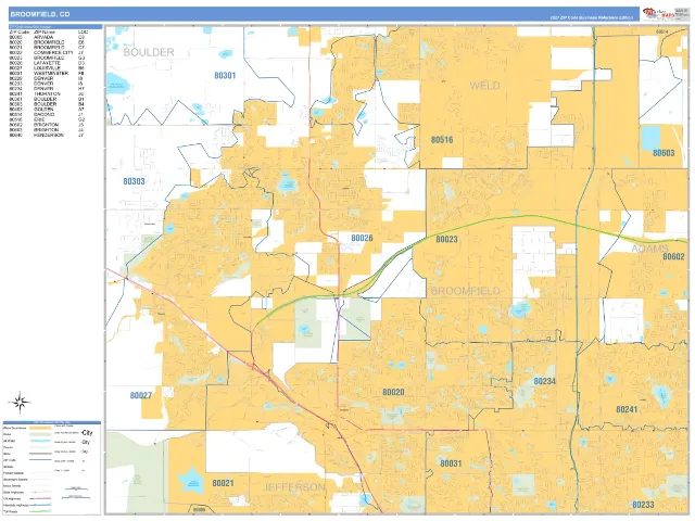 Broomfield, CO ZIP Code Wall Map, Business Reference style