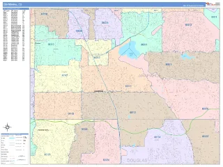 Centennial, CO ColorCast style ZIP Code wall map