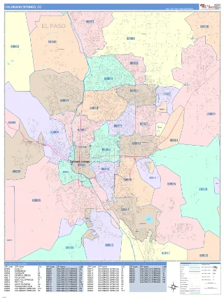 Colorado Springs, CO ColorCast style ZIP Code wall map