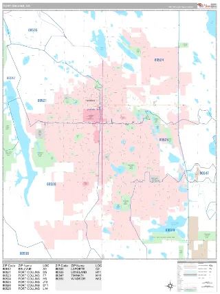 Fort Collins, CO Classic style ZIP Code wall map