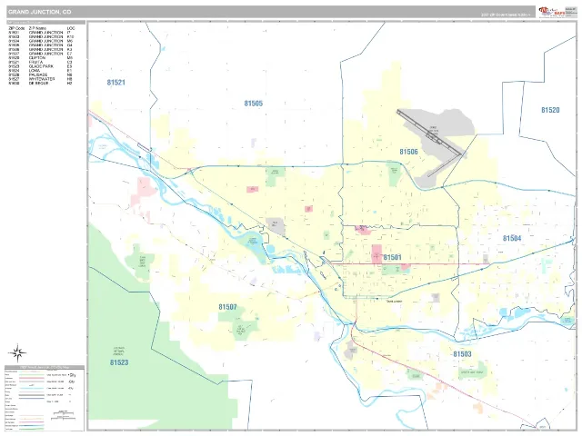 Grand Junction, CO ZIP Code Wall Map, Classic style