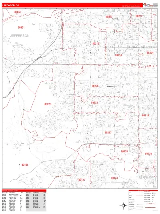 Lakewood, CO RedLine style ZIP Code wall map