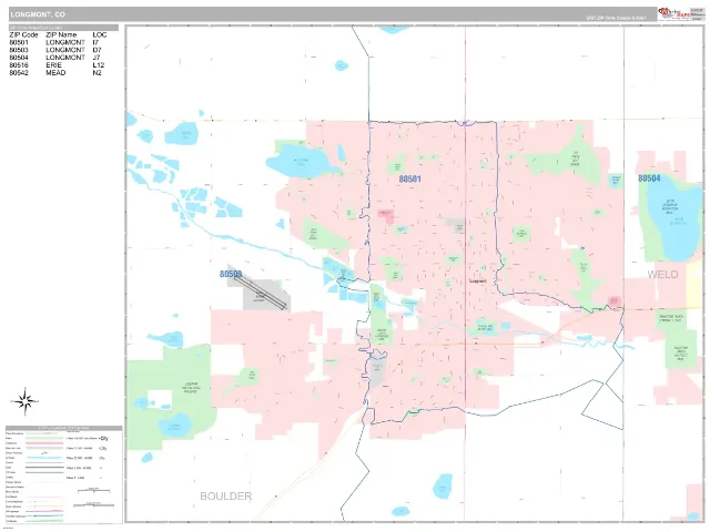 Longmont, CO ZIP Code Wall Map, Classic style
