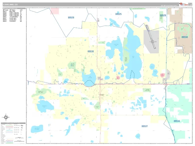 Loveland, CO ZIP Code Wall Map, Classic style