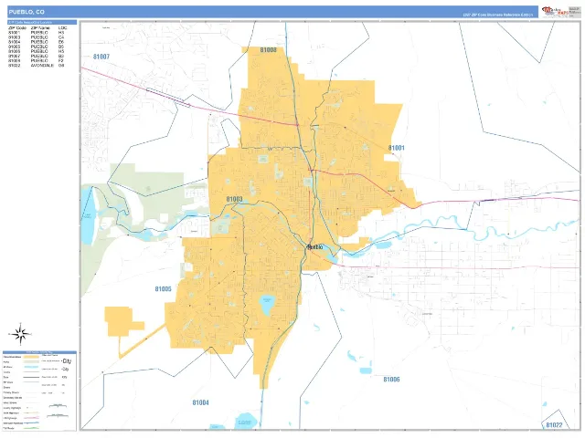 Pueblo, CO ZIP Code Wall Map, Business Reference style